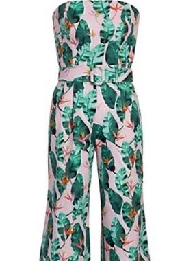 NY&Co Eva Mendes Glorya Jumpsuit Womens Size 14 Tropical Pink Belted Lined